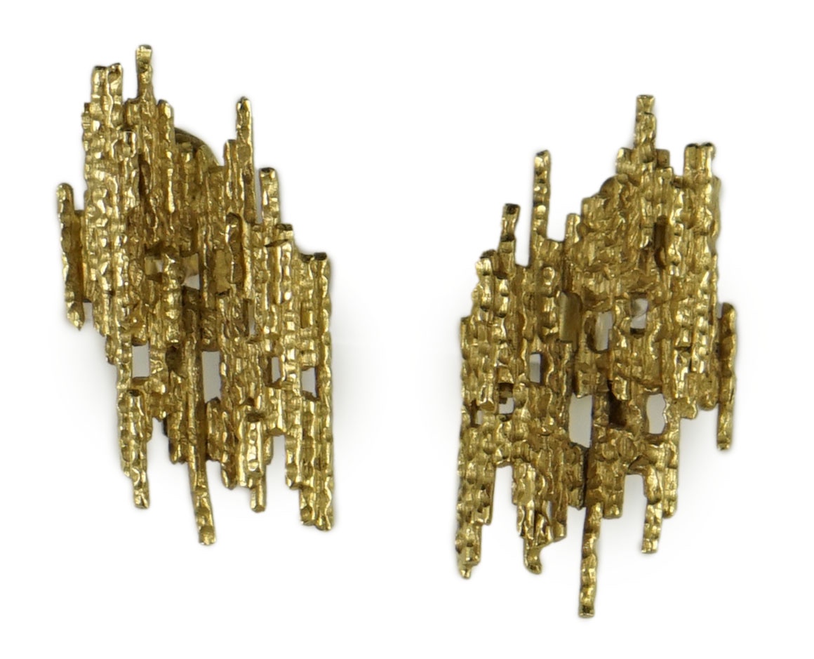 A pair of textured 18ct gold modernist earrings, by Andrew Grima
